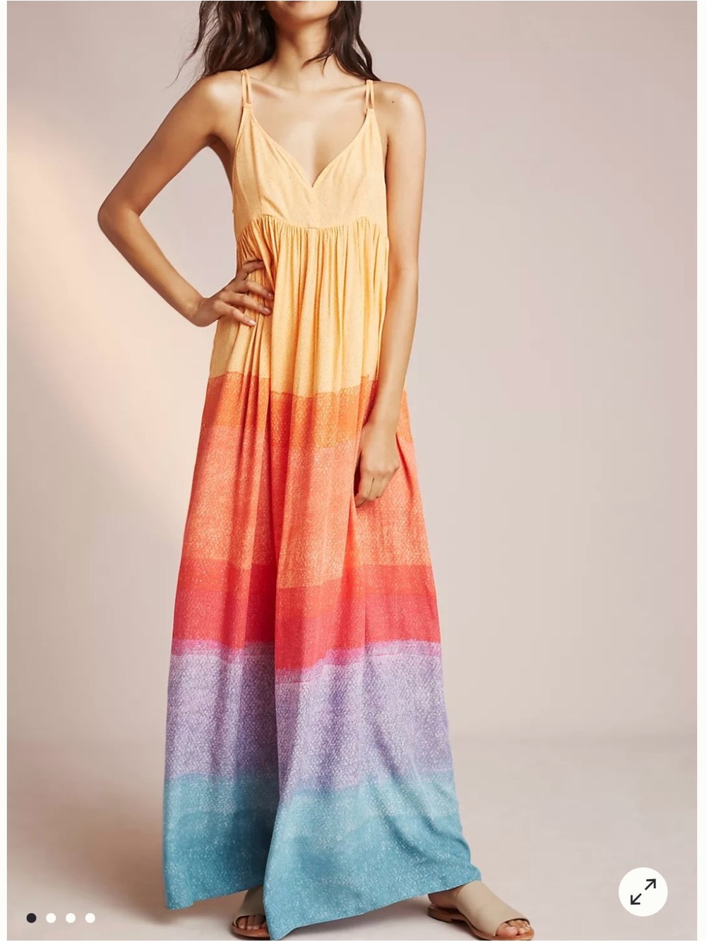 Anthropologie Sleeveless Sunset Ombre Maxi Dress in Yellow, Orange, Pink & Blue